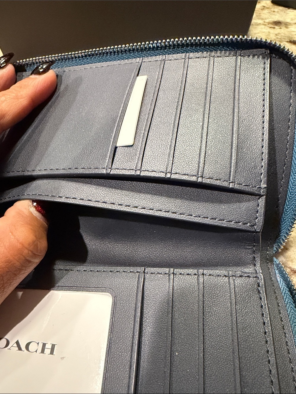 Coach Zip-Around Leather Wallet in Light Blue - Picture 7 of 11